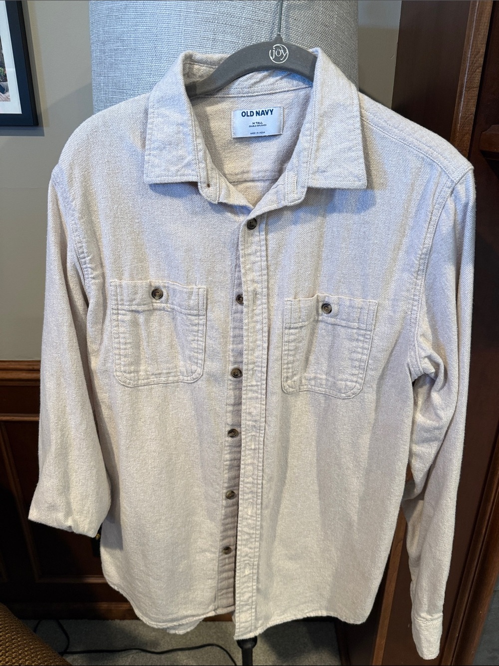 Old Navy Beige Button-Down Casual Shirt size medium, tall men’s